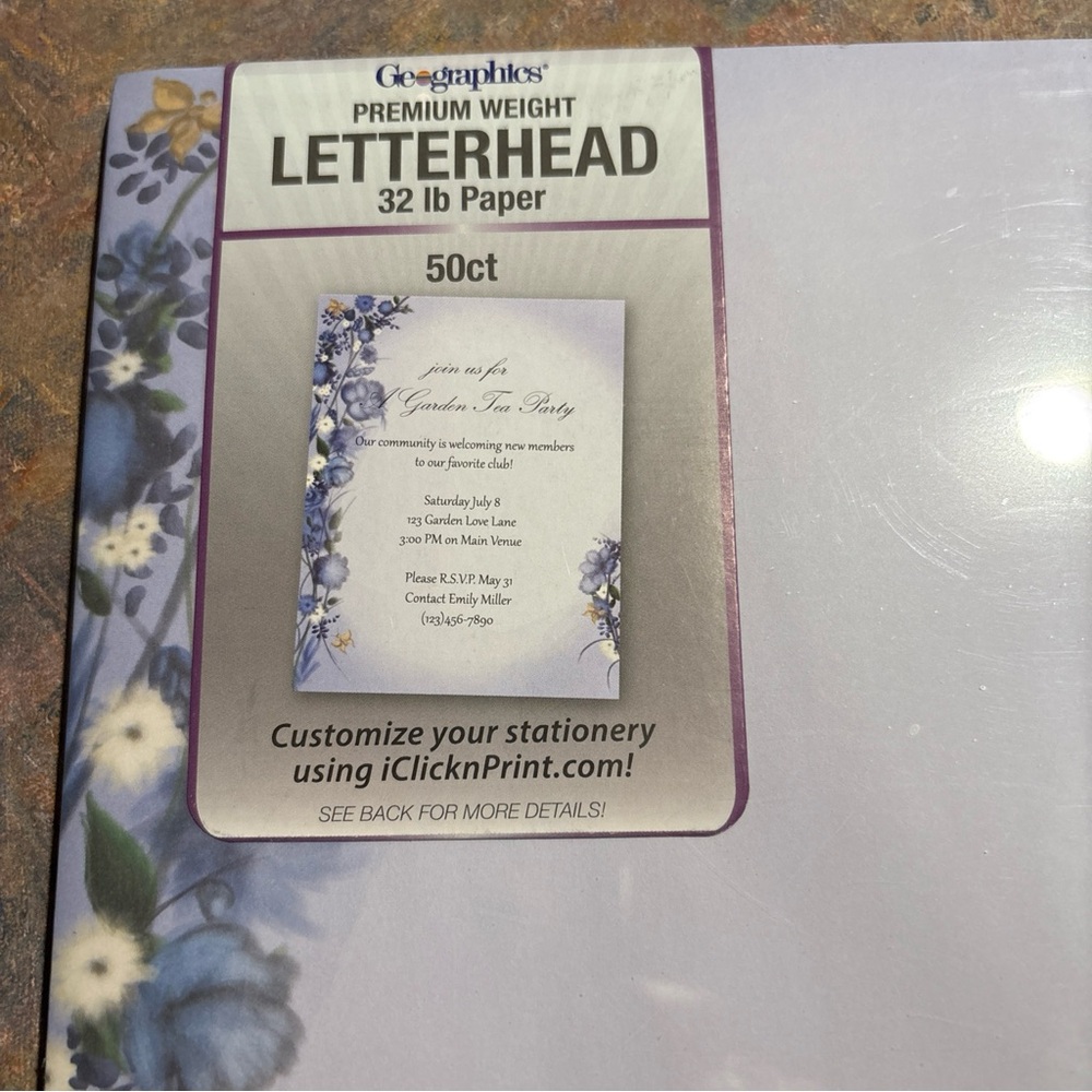 Blue Floral Dream Letterhead , 32 lb. Design , 8.5 x 11" (Pack of 50) NWT